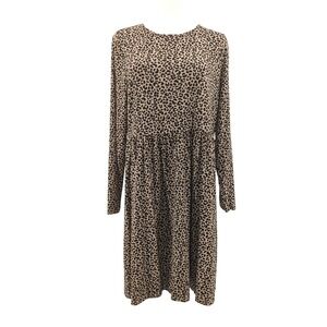 Old Navy Leopard Print Midi Dress Long Sleeve Jersey Knit Tiered Dress‎ – Size L